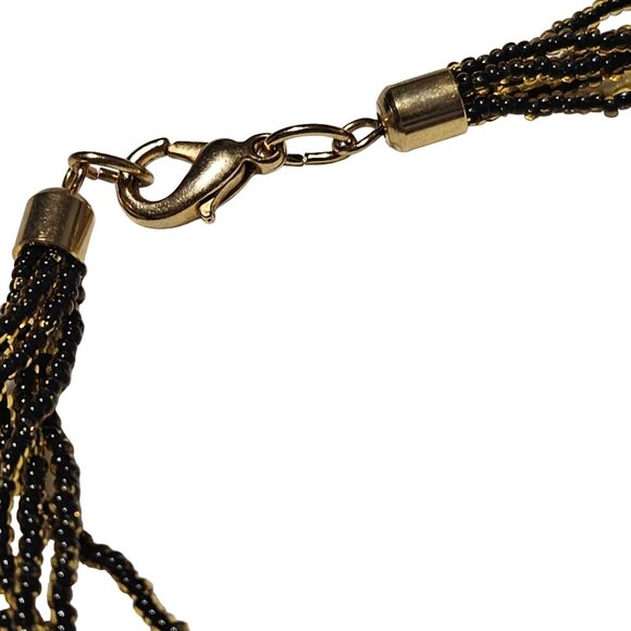 Vintage Murano Glass Necklace Gold Black Seed Beaded Chain Fashion Jewelry - Picture 6 of 8